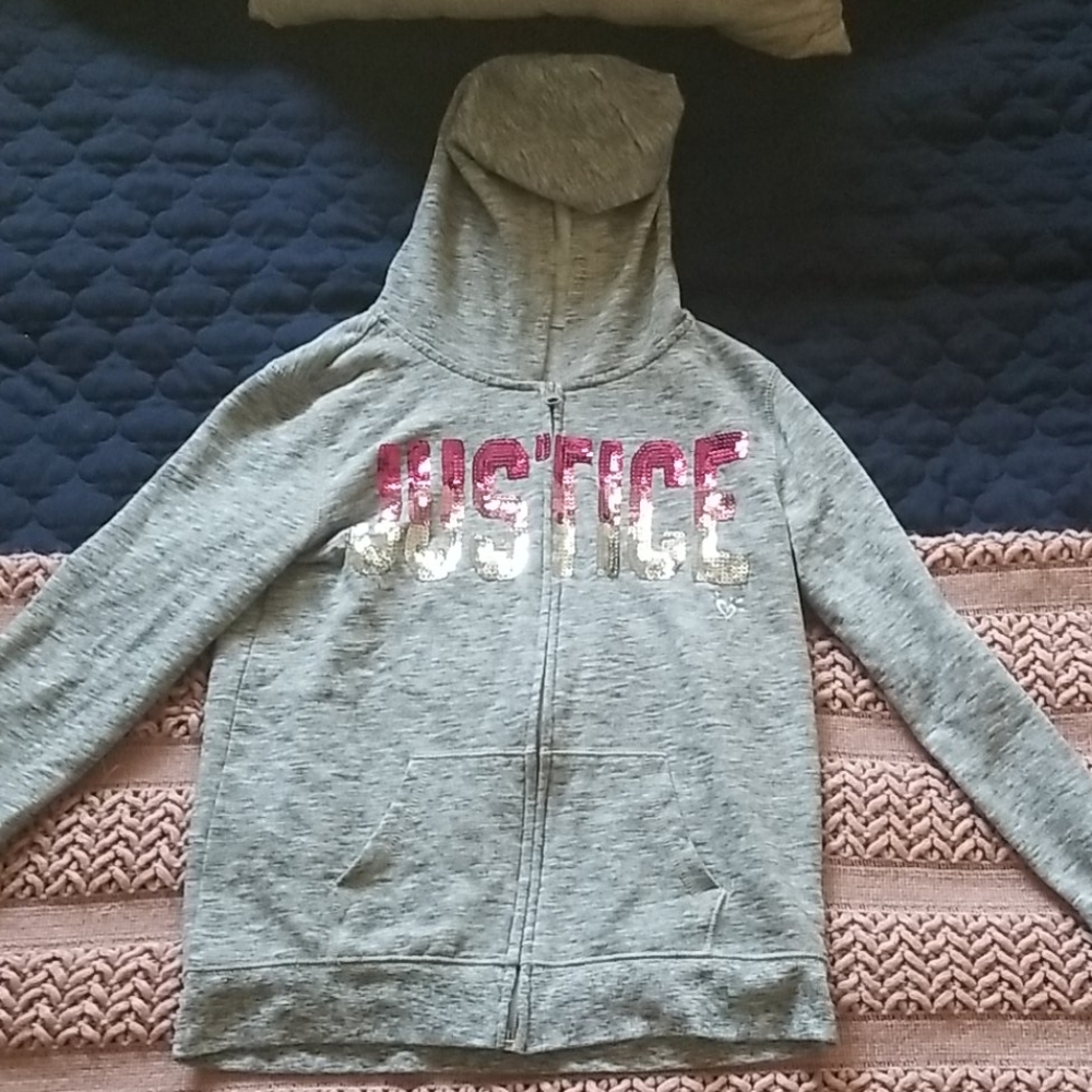 Zip up justice sweater with hood warn once